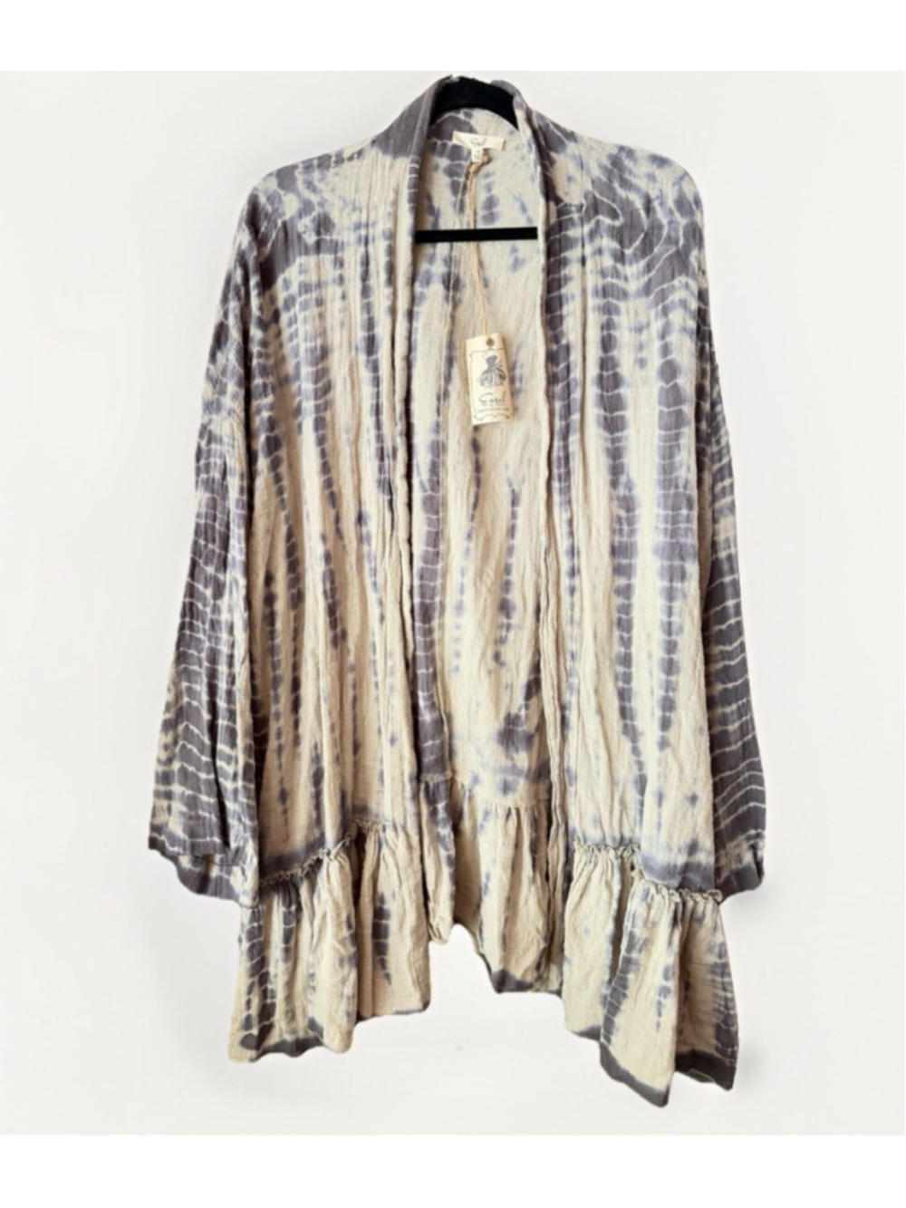 easel Tie-Dye Open Cardigan in Gray and Cream - Picture 4 of 9